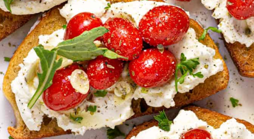 Roasted Breakfast Tomatoes on Ricotta Toast